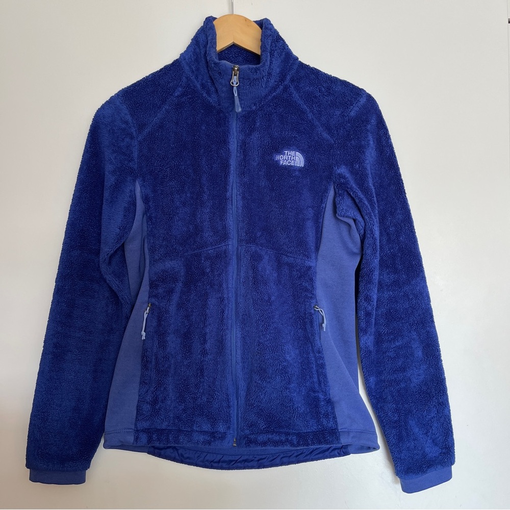 North Face Blue Fuzzy Zip Up Jacket Size S
